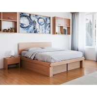 Handcrafted solid wood bed + side drawers - Lichene (With headboard)