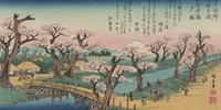 Stampa Giapponese - Hiroshige, Tramonto sul Ponte di Koganei