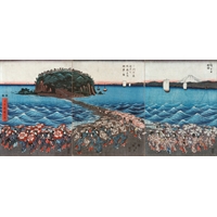 Stampa Giapponese - Hiroshige, Trittico della Celebrazione di Benzaiten